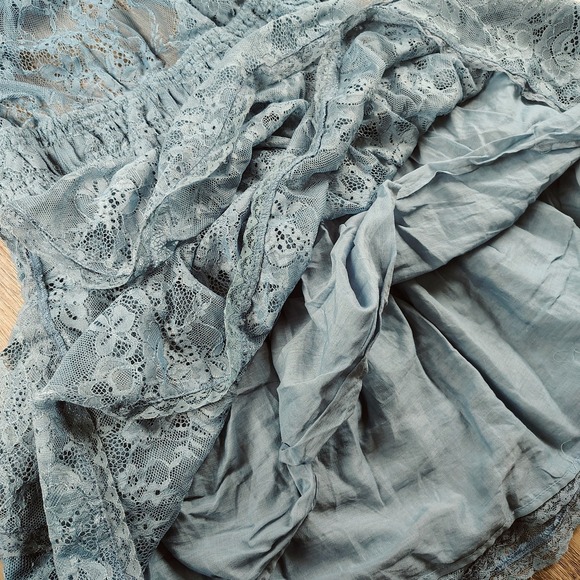 NWT Free People Lala Lace Sheer Reversible V-Neck Mini Dress Blue Tie Pullover - Picture 9 of 13